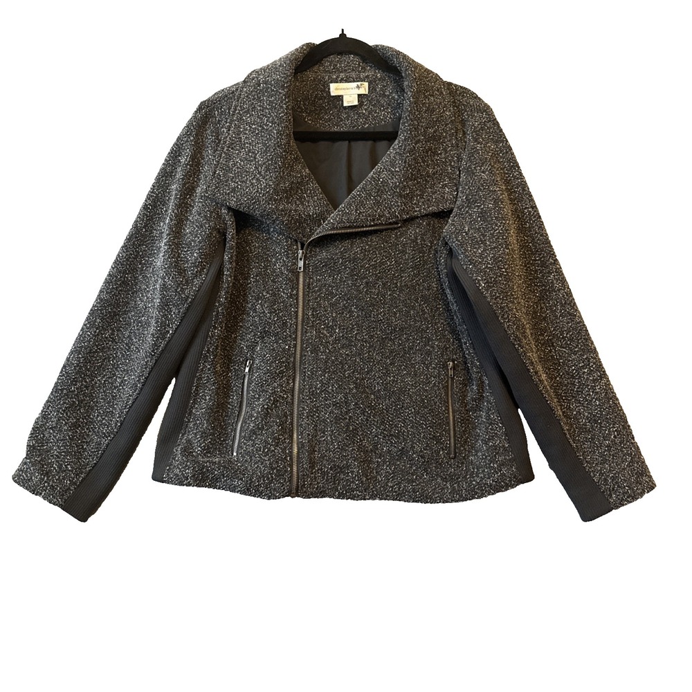Christopher Banks Tweed Asymmetric Zip Moto Jacket XL Textured Knit Stretch Cozy